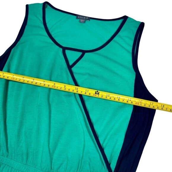 Lilla.P Maxi Dress Sz.L Green Blue Jersey Sleeveless Colorblock Summer Preppy - Picture 7 of 10